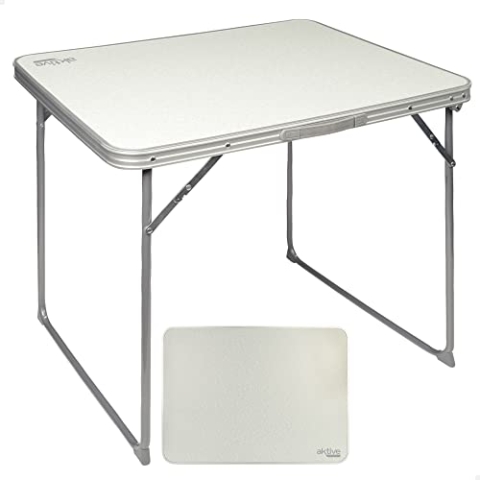 Klappbarer Campingtisch, Leichtgewichtstisch, klappbare Beine, 80x60x70 cm, MDF-Holz, Stahlrahmen, weiß, Tragegriff, Aktive Camping