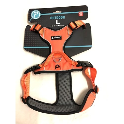 Petlando Outdoor-Hundebrustgeschirr Orange L mit reflektierenden Streifen (Brustumfang 68-82 cm, Halsumfang 48-62 cm)