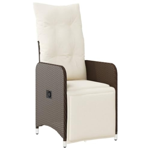 vidaXL Gartensessel Verstellbar mit Kissen, Gartenstuhl mit Stahlrahmen, Liegestuhll für Garten, Stuhl Sessel Relaxsessel, Braun Poly Rattan