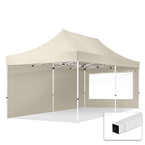 TOOLPORT 3x6m Faltpavillon Pavillon Partyzelt Gazebo Stahl 30mm, 2 Seitenteile, Panoramafenster, Creme
