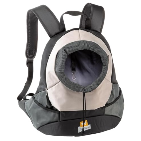 Ferplast Hunderucksack KANGOO, Katzentrucksack, Hundetasche, weite Öffnung, Sicherheitsgurt, verstellbare Gurte, max. 8 kg, 41,5 x 20 x 43H cm, Grau
