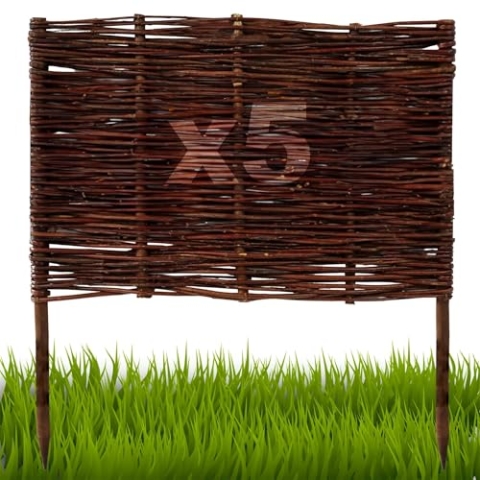 Floranica 5 Stück Beetbegrenzung aus Weide 60 cm x 60 cm Rasenkante aus Weidengeflecht Beeteinfassung Rasenkante Beetzaun Weidenzaun Palisade Abtrennung von Blumenbeetwegen Gartenbeeten