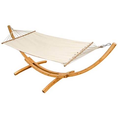 AMANKA XL Hängematten Gestell 325cm Holzgestell mit Stabhängematte Doppelhängematte Beige