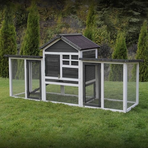 Miweba MyAnimal Hasenstall MH-31 | 181x60x95 cm - Kaninchenstall mit Freilaufgehege - Doppelstockhaus 2 Ebenen - Hasenkäfig - imprägniert - Kaninchenkäfig Winterfest - Indoor und Outdoor (Grau/Weiß)