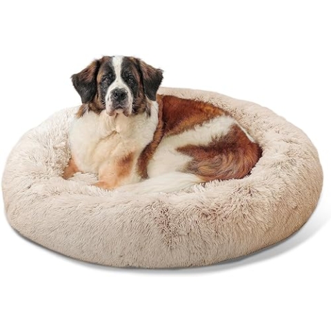 Best Friends by Sheri The Original Calming Donut - Beruhigendes Haustierbett - maschinenwaschbarer Reißverschluss-Bezug - Taupe - 114 x 114 cm - XL