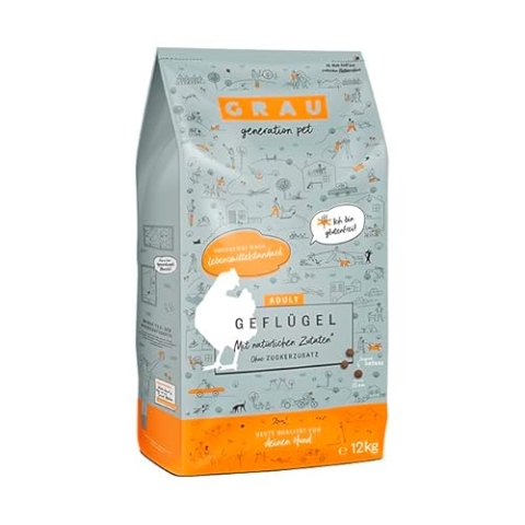 GRAU – das Original – Trockenfutter für Hunde - Geflügel, 1er Pack (1 x 12 kg), getreidefrei, für sensible, erwachsene Hunde
