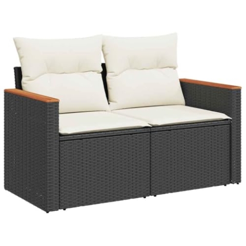 vidaXL Gartensofa mit Kissen 2-Sitzer, Sofa mit Staufach unter Sitzfläche, Terrassensofa mit abnehmbarem waschbarem Bezug, Gartenmöbel Sofagarnitur, Schwarz Poly Rattan
