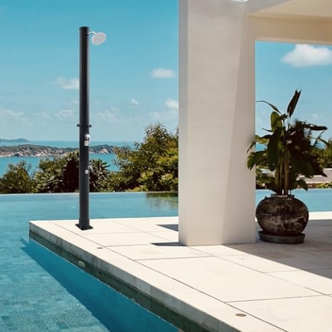 casa.pro Solardusche Frerievn Gartendusche mit Wassertank für 18 L schwenkbarer Duschkopf Außendusche mit Fußdusche max. 60°C ohne Strom 215 cm Schwarz