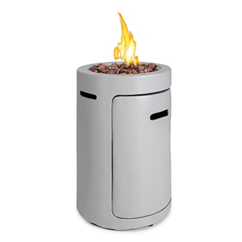 Blumfeldt Crete Gas-Feuerstelle, 13 kW Wärmeleistung, Flüssiggas, Edelstahl, 360° FireView, inkl. Regencover, Gasdruck: max. 50 mbar, zweistufiger Drehregler, hellgrau