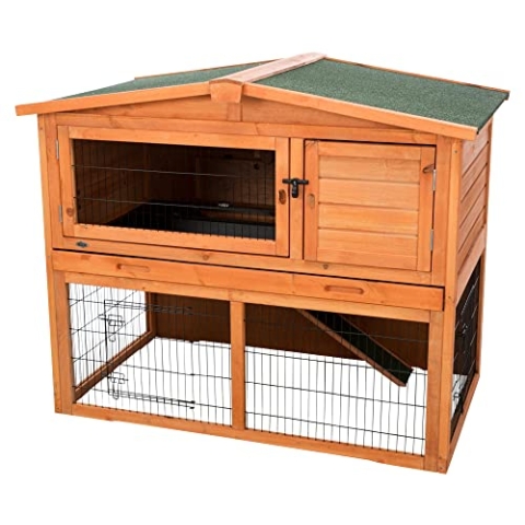 Trixie 62321 natura Kleintierstall mit Freilaufgehege, 124 × 102 × 78 cm, braun