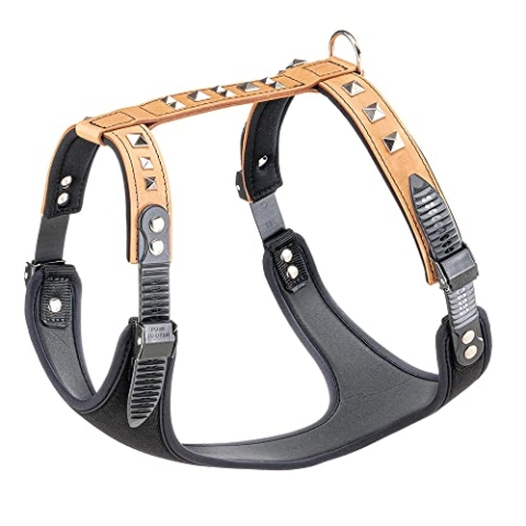 Ferplast Hundegeschirr große Hunde Giotto Luxor XL, aus echtem Leder mit silbernen Nieten, Halsumfang: 45-60 cm, Brustumfang: 70-85 cm, Beige