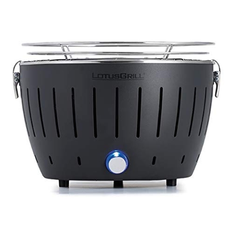 LotusGrill S Small Kompakt Anthrazitgrau der raucharme Holzkohle-/Tischgrill Stromversorgung via USB-Anschluß oder Powerbank. Für Camper, Wanderer und auf dem Boot geeignet