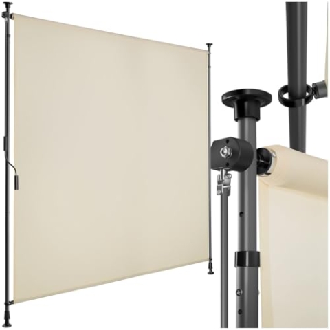 tectake® Klemmmarkise, Sichtschutz Markise Balkon ohne Bohren, Senkrechtmarkise mit Teleskopstange zum Klemmen, Windschutz, Sichtschutz, Sonnenschutz - beige, 150 x 310 cm