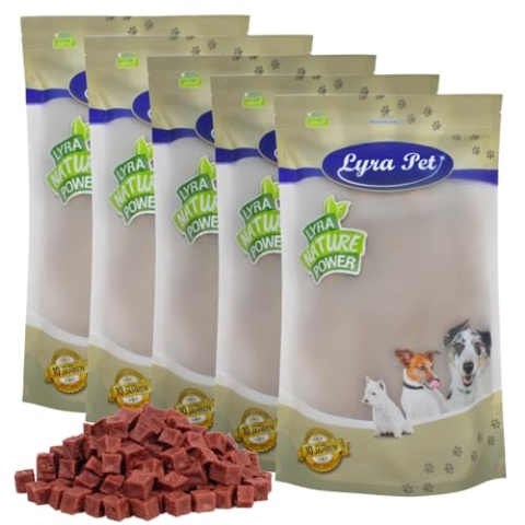 Lyra Pet® 5 kg Pferdefleischwürfel | Kausnack vom Pferd | Idealer Belohnungs- und Trainingssnack | Leckerli auch für Welpen und ältere Hunde | Proteinreich & fettarm | Wiederverschließbar