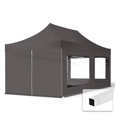 TOOLPORT 3x6m Faltpavillon Pavillon Partyzelt Gazebo Stahl 30mm, 4 Seitenteile, Panoramafenster, grau