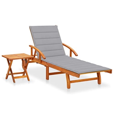 vidaXL Akazienholz Massiv Sonnenliege mit Tisch Auflage 2 Rädern Gartenliege Holzliege Relaxliege Liegestuhl Gartenmöbel Strandliege Liege