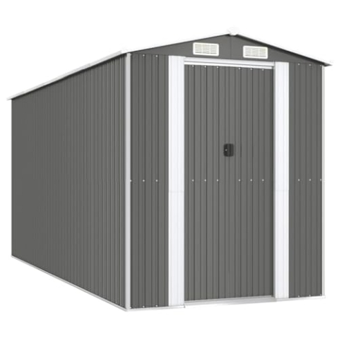 vidaXL Geräteschuppen Gerätehaus Garten Schuppen Gartenhaus Hütte Haus Laube Gartenschuppen Lagerschuppen Hellgrau 192x440x223cm Verzinkter Stahl