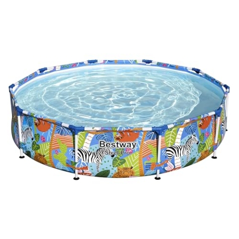 Bestway Steel Pro Frame Pool ohne Pumpe Ø 305 x 66 cm, buntes Zebra-Design, rund