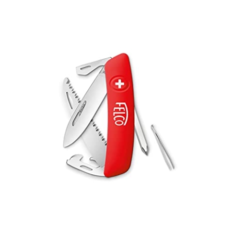 FELCO 506 Schweizer Taschenmesser , Klappmesser, Schnappmesser (10 Funktionen; inkl. Schraubenzieher und Säge; Robuste Klinge aus Edelstahl; Kratzfester „Soft Touch“ Griff) 506, Rot