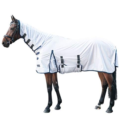 HKM 7076 Fliegendecke Lyon mit festem Halsteil, Fliegenschutzdecke Pferdedecke, Silbergrau, 155 cm