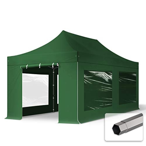 TOOLPORT Faltzelt Faltpavillon Pavillon 3x6m - mit 4 Seitenteilen (Panoramafenster) Premium Dach Partyzelt dunkelgrün