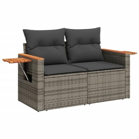 vidaXL Gartensofa mit Kissen 2-Sitzer, Sofa für Garten Terrasse, Terrassensofa mit abnehmbarem waschbarem Bezug, Gartenmöbel Terrassenmöbel, Grau Poly Rattan