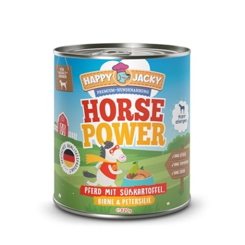 HAPPY JACKY | extra sensitives High-Premium Nassfutter für Hunde ohne Getreide | Pferd mit Süßkartoffel, Birne & Petersilie | ohne Konservierungsstoffe, Zuckerfrei | 6x820g