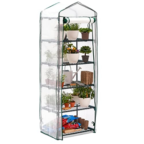 Bramble - Premium Garten Foliengewächshaus für Balkon & Terrasse mit 5 Regalen, Stahlrahmen & Verstärkter PVC-Abdeckung - Stabil & Einfach zu Montieren - 193x69x49cm Weiß