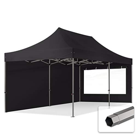 TOOLPORT Faltzelt Faltpavillon Pavillon 3x6m - mit 2 Seitenteilen (Panoramafenster) Premium Dach Partyzelt schwarz