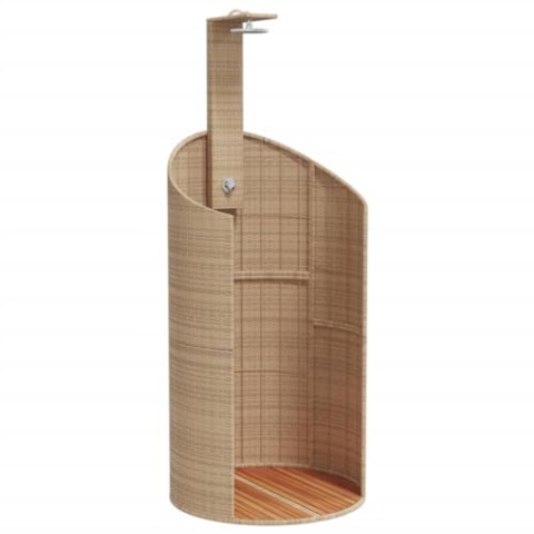 vidaXL Gartendusche, Outdoor Dusche mit Lattenboden Stahlrahmen, Terrassendusche für Pool Schwimmbad, Gartenmöbel Terrassenmöbel, Beige Poly Rattan Akazienholz