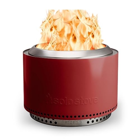 Solo Stove Feuerschale Yukon 2.0 mit Standfuß | Feuerstelle für Raucharme Holzverbrennung, Herausnehmbare Auffangschale, Mobile Outdoor Feuertonne, Edelstahl, 68,5 x 50,5 cm, 20 kg, Rot