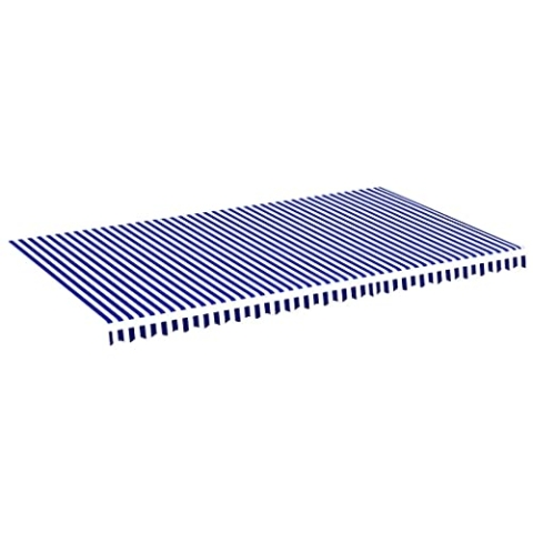 vidaXL Markisenbespannung Wasserabweisend Markisestoff Markisentuch Ersatzstoff mit Volant Markisevolant für Markise Blau Weiß 6x3,5m