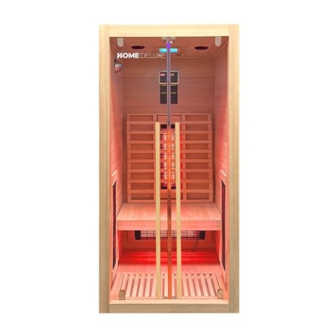 Home Deluxe – Infrarotkabine Sonora S – 90 x 90 x 190 cm - für 2 Personen, 4 Vollspektrumstrahler, Holz: Hemlocktanne I Infrarotsauna, Sauna, Wärmekabine, Infrarot
