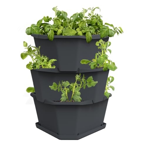 GUSTA GARDEN Paul Potato Kartoffelturm 3 Etagen Anthrazit - Hochbeet Turm Kartoffeln - Garten & Balkon - Schädlingsschutz - 0,2m² - 56L Erdvolumen