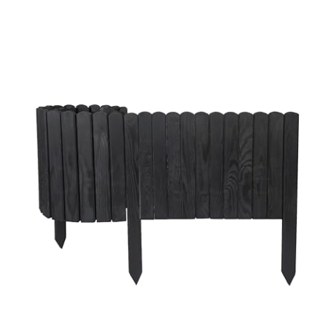 be4nature Flexibler Rollborder aus Holz 200 x 40 cm Grau Imprägnierte Beeteinfassung aus Kiefernholz Inkl. Gummihammer Beetumrandung Gartenzaun Palisade Rollzaun Steckzaun