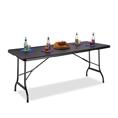 Relaxdays Gartentisch klappbar BASTIAN, groß, Tragegriff, stabiler Campingtisch, H x B x T: 72 x 178 x 74 cm, schwarz