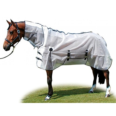 HKM Fliegendecke mit Halsteil, Rückenlänge 105 cm, weiß/schwarz