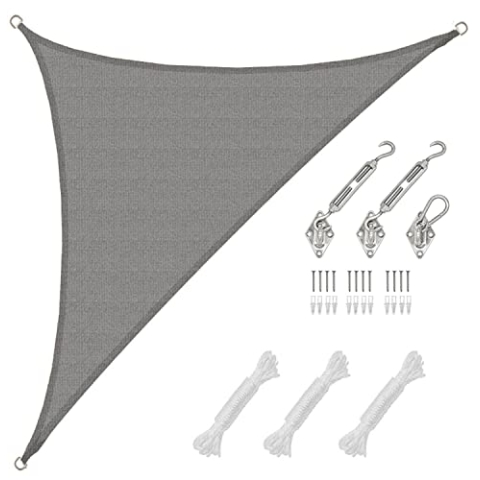 AMANKA 3,6x3,6x5,1 UV Sonnensegel Dreieck Wasserdurchlässig - Sonnenschutz Terrassenüberdachung mit Befestigung - Sonnendach Dreieckig Terrasse Balkon Wohnwagen Carport - Pool Segel Sichtschutz Garten