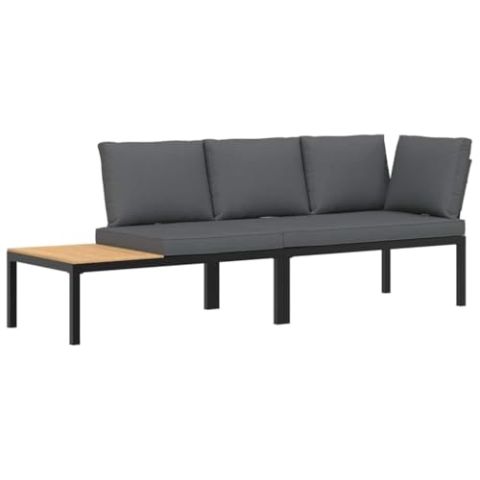 vidaXL Garten Sofa Garnitur 2-TLG., Gartenmöbel Set mit Kissen, Sitzgruppe für Garten Terrasse, Gartenbank Lounge Modular, Schwarz Aluminium