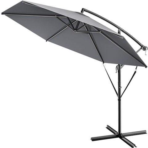 Kingsleeve® Sonnenschirm UV Schutz 80+ Ø 300 cm Groß mit Ständer Schutzhülle Windsicherung Neigbar Rund Kurbel Garten Balkon Ampelschirm Anthrazit