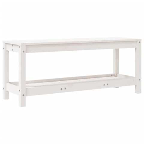 vidaXL Gartenbank, Sitzbank mit Latten-Design, Parkbank Bank mit 1 Ablage, Holzbank Außenbank Gartenmöbel, Weiß 108x35x45 cm Massivholz Kiefer