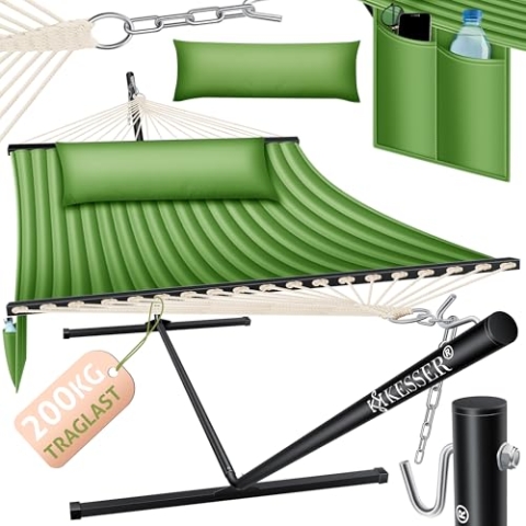 KESSER® Hängematte Hill mit Gestell Kissen Doppelhängematte für 2 Personen-Stabiler Rahmen 200kg Belastbarkeit Indoor & Outdoor XXL Hängesessel Doppel Mehrpersonen Garten Pool Balkon Terrasse, Khaki