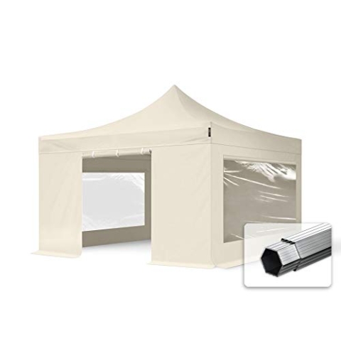 TOOLPORT Faltzelt Professional 4x4 m - mit 4 Seitenteilen (Panoramafenster) Faltpavillon ALU Pavillon Partyzelt Creme