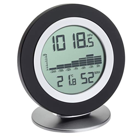 TFA Dostmann WeatherHub Digitales Barometer-Thermometer-Hygrometer Cosy BARO, Wetterstation, mit Grafikübersicht, schwarz, L120 x B55 x H150 mm