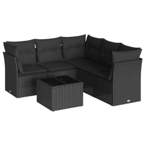 vidaXL Garten Sofagarnitur mit Kissen 6-TLG., Gartenmöbel Gartengarnitur, Sitzgruppe Sitzgarnitur, Lounge Sofa Garnitur Terrasse, Schwarz Poly Rattan
