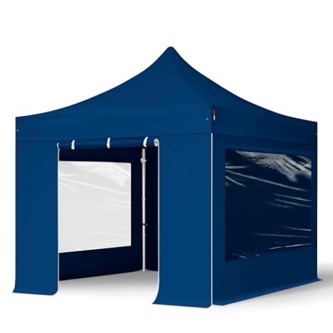 TOOLPORT Faltzelt Professional 3x3 m - mit 4 Seitenteilen (Panoramafenster) Faltpavillon ALU Pavillon Partyzelt blau