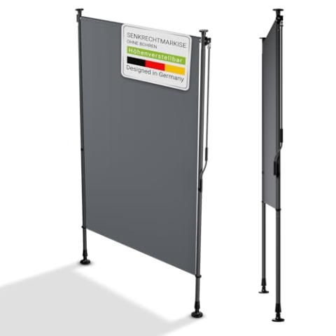 Juskys Senkrechtmarkise Barbados 120x310 cm - Balkon Sichtschutz wetterfest - Ausziehbare Seitenmarkise ohne Bohren für Garten und Balkon - Grau