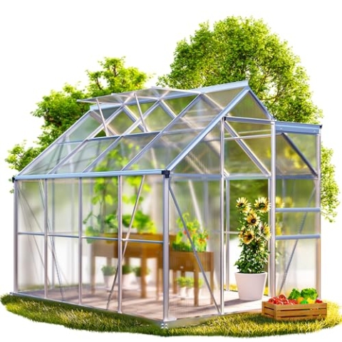GARDEBRUK® Gewächshaus Aluminium 4,8m² mit Fundament 250x190cm inkl. 2 Dachfenster Tomatenhaus Treibhaus Anzuchthaus Garten Frühbeet Aufzucht 7,7m³