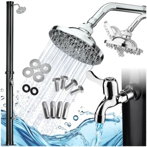 tectake® Gartendusche mit Duschkopf groß und Wasserhahn für Füße, Solardusche 20l, solar Shower Aussendusche, Gartenbrause, Outdoor Dusche, warmes Wasser, für Garten, Camping oder Pool - schwarz