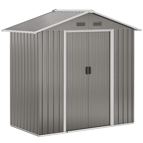 Outsunny Gartenschuppen, 1,8 m², Schuppen für Werkzeug, Schiebetür, Maße: 194 x 110 x 184 cm (L x B x H), Stahlblech, grau